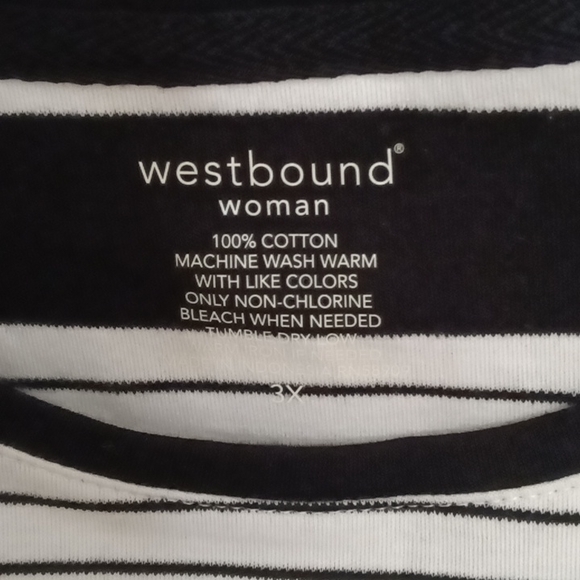 FINAL PRICE NWT westbound woman tan white & black striped s/s blouse 3X - Picture 1 of 2